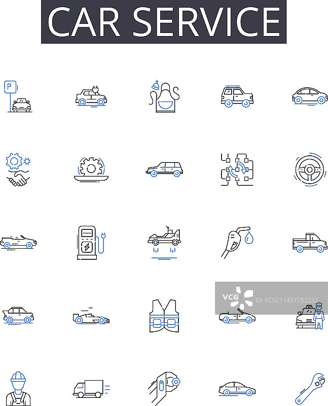 汽车服务线性图标集汽车维护图片素材