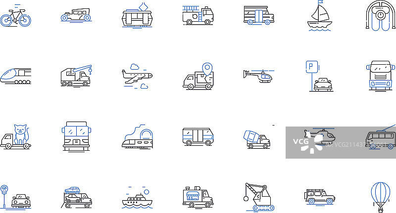 交通线路图标合集：通勤巴士和火车图片素材