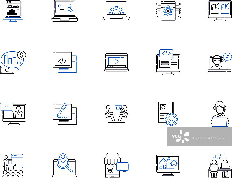 互联网商业线性图标集合E图片素材