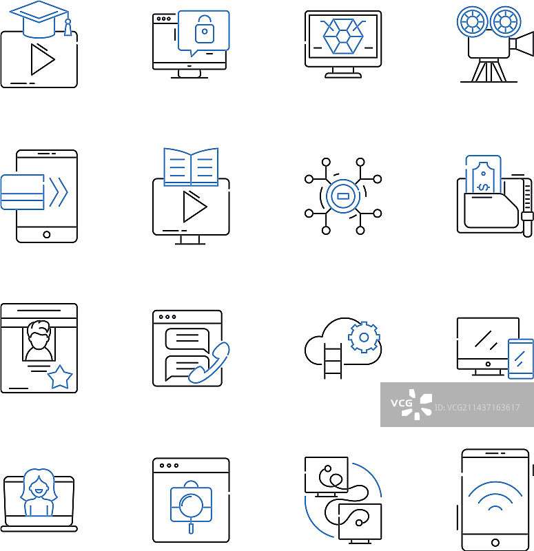 外围设备线性图标集合显示器图片素材