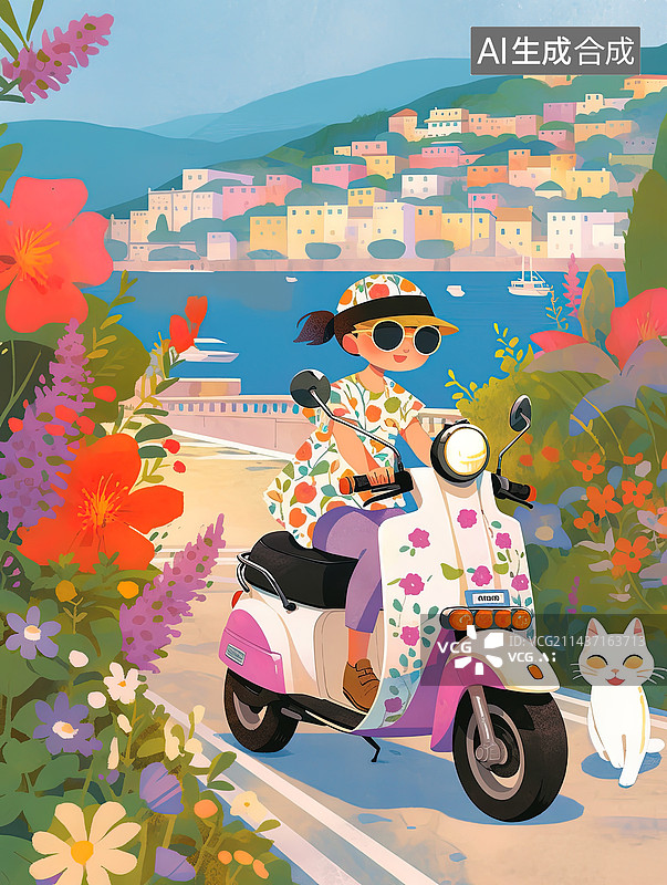 【AI数字艺术】骑摩托的小女孩图片素材