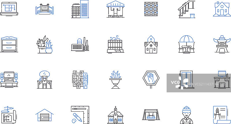 社区中心建筑线性图标合集图片素材