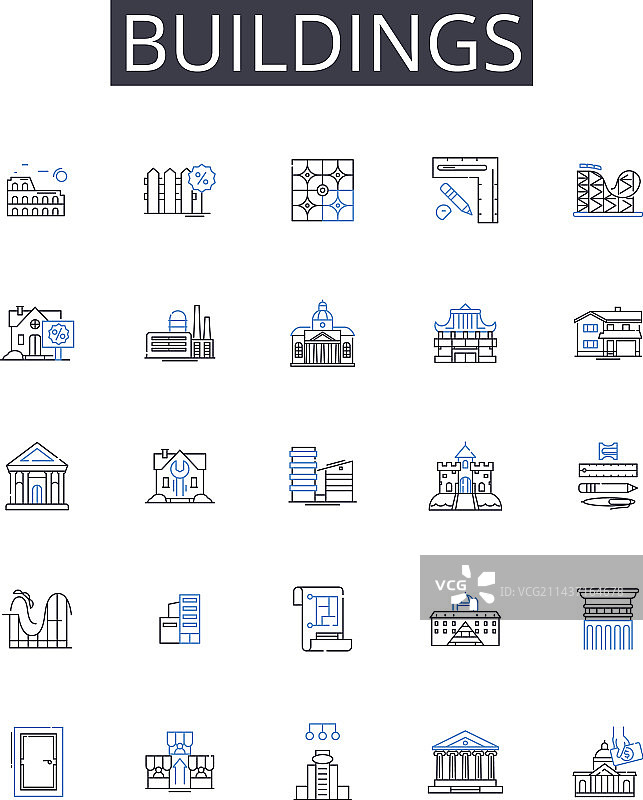 房屋塔楼建筑线性图标合集图片素材