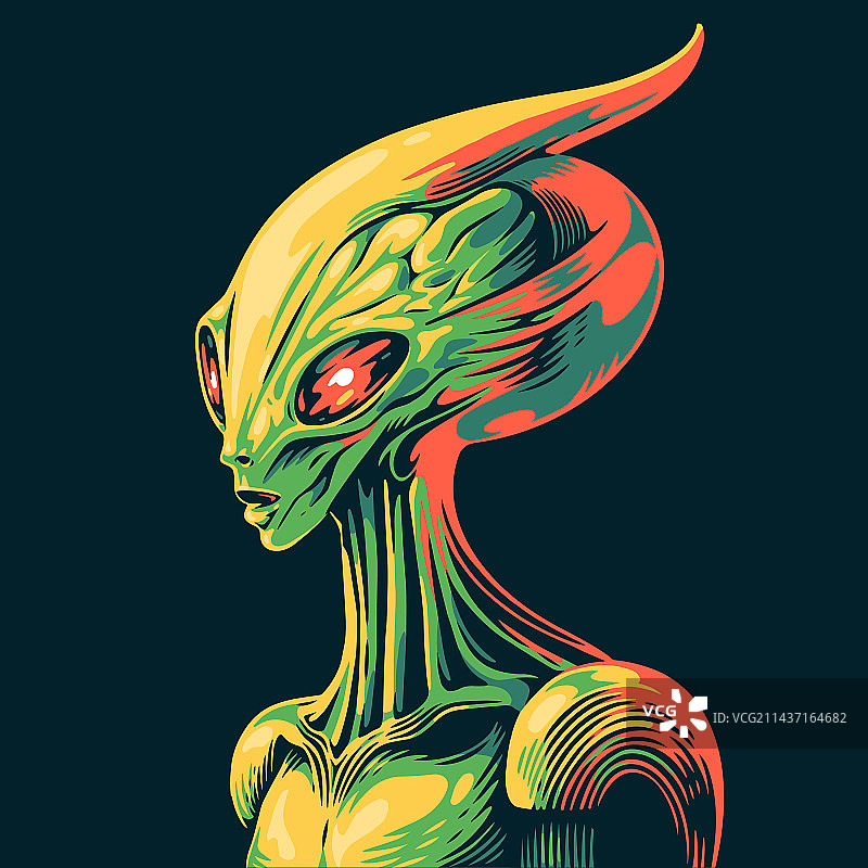 火星类人生物复古彩色肖像图片素材