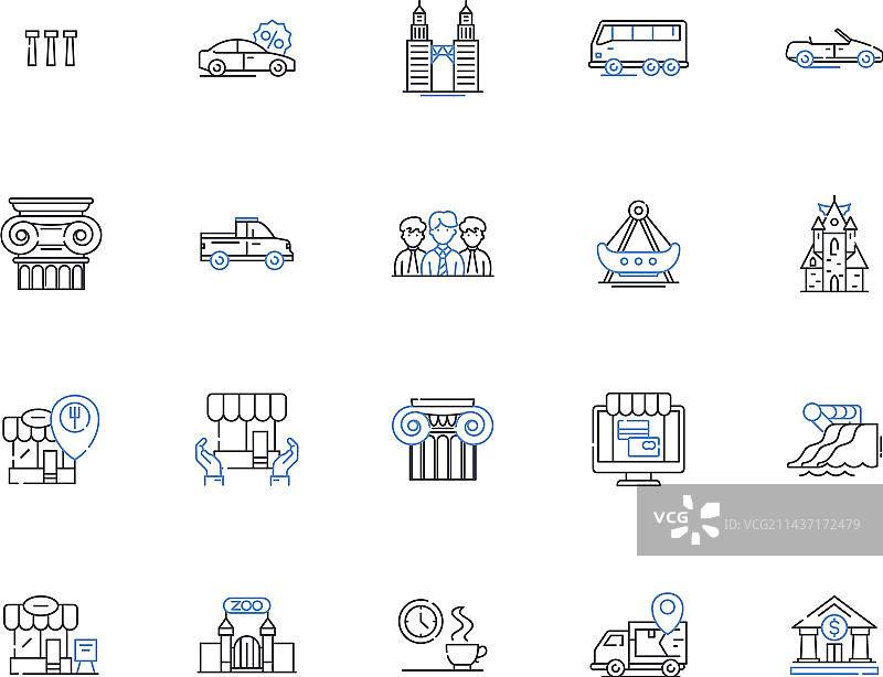 充满活力的首都城市线性图标合集图片素材