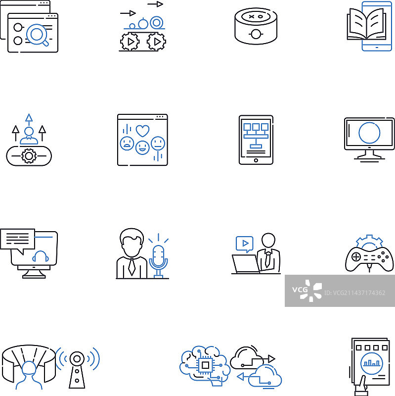 数据技术线性图标分析集合图片素材