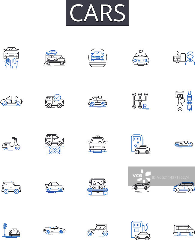 汽车、船只、货车、飞机线条图标合集图片素材