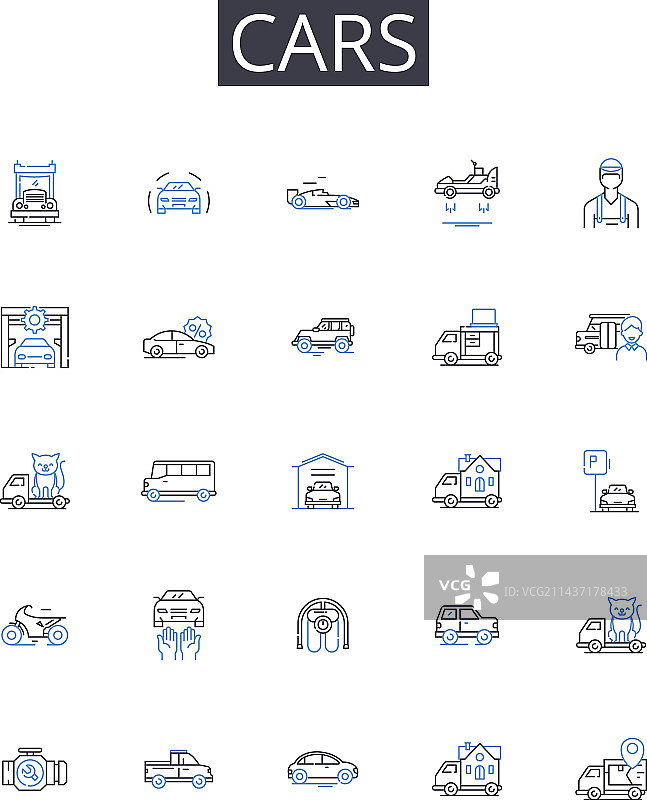 汽车、船只、货车、飞机线条图标合集图片素材