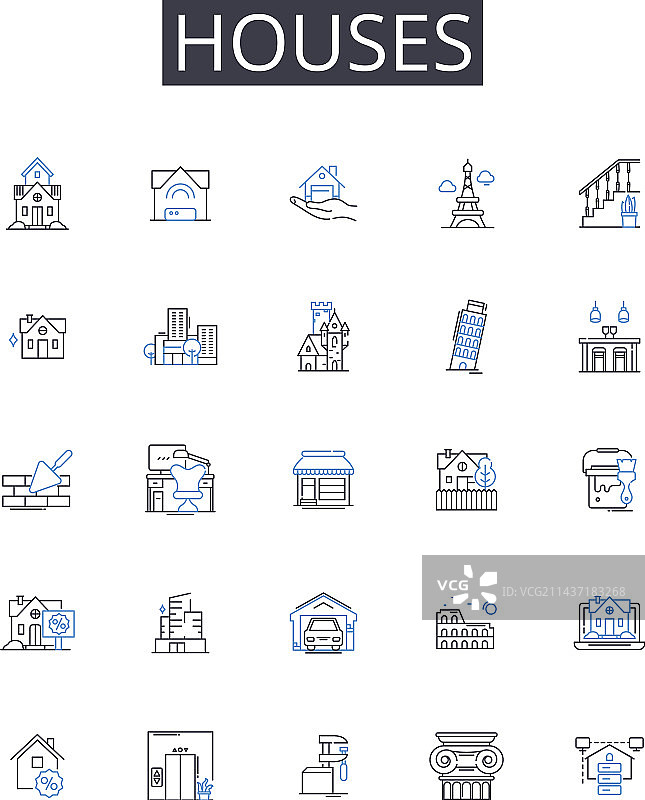 房屋住宅线性图标合集图片素材