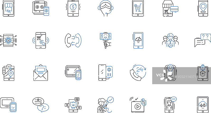 智能手机平板电脑线性图标集图片素材