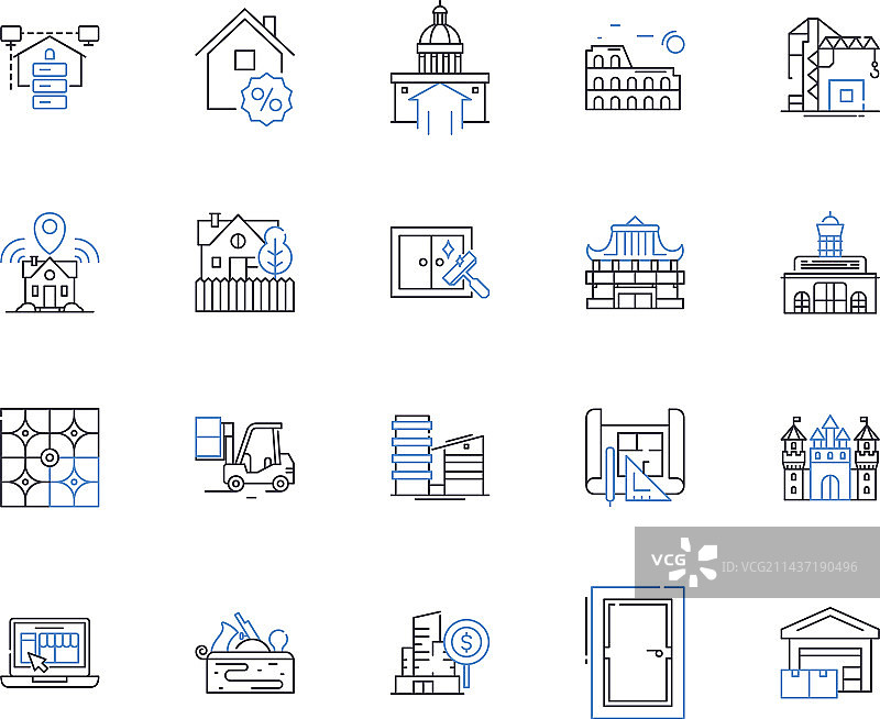 乡村家园线性图标合集图片素材