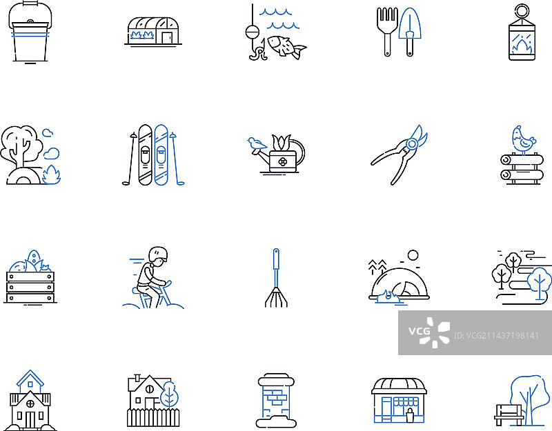 农耕村庄线条图标小麦合集图片素材