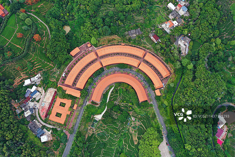 广东省梅州市梅县区雁南飞茶田景区航拍图片素材