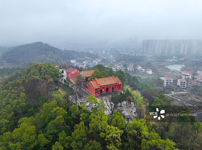 湖南省邵阳市双清区玉清宫佘湖古道观航拍图片素材