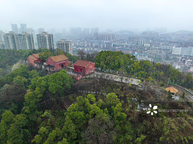 湖南省邵阳市双清区玉清宫佘湖古道观航拍图片素材