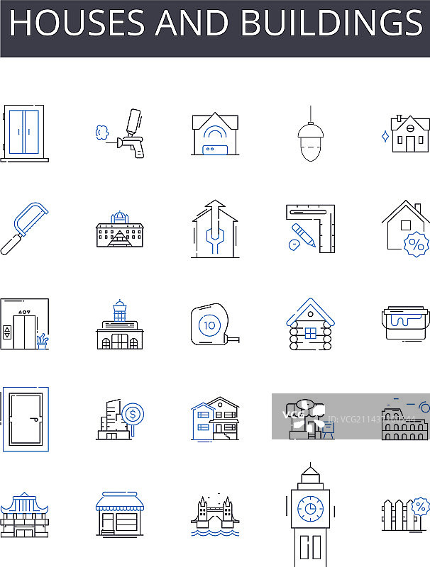 房屋建筑线条图标合集图片素材