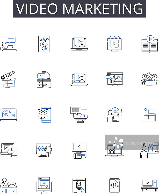 视频营销线性图标社交媒体合集图片素材