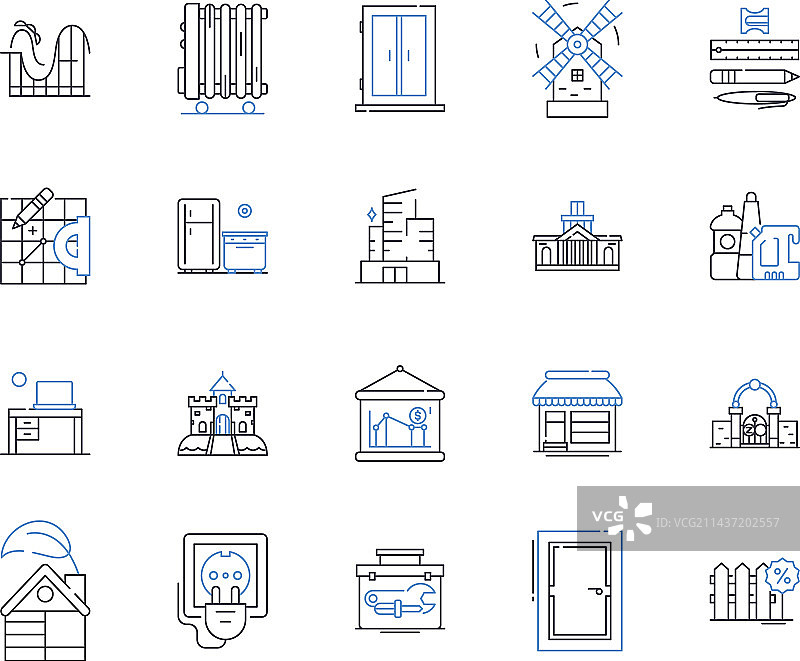 城堡线条图标合集图片素材