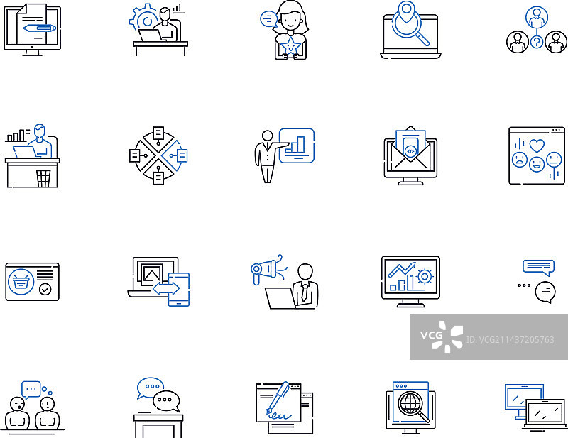 网页教育系列线性图标：在线学习图片素材