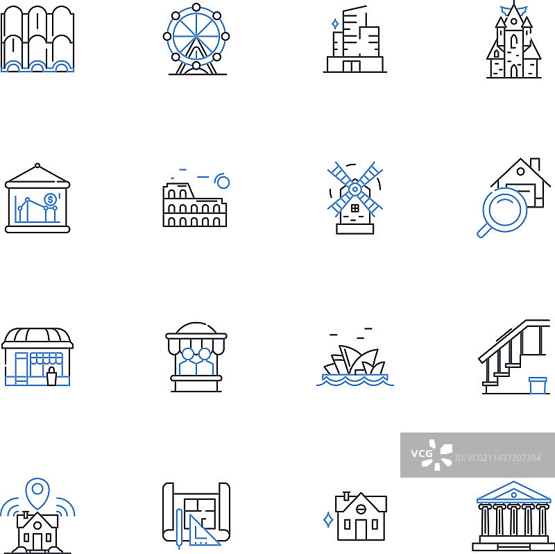 寺庙线条图标合集图片素材