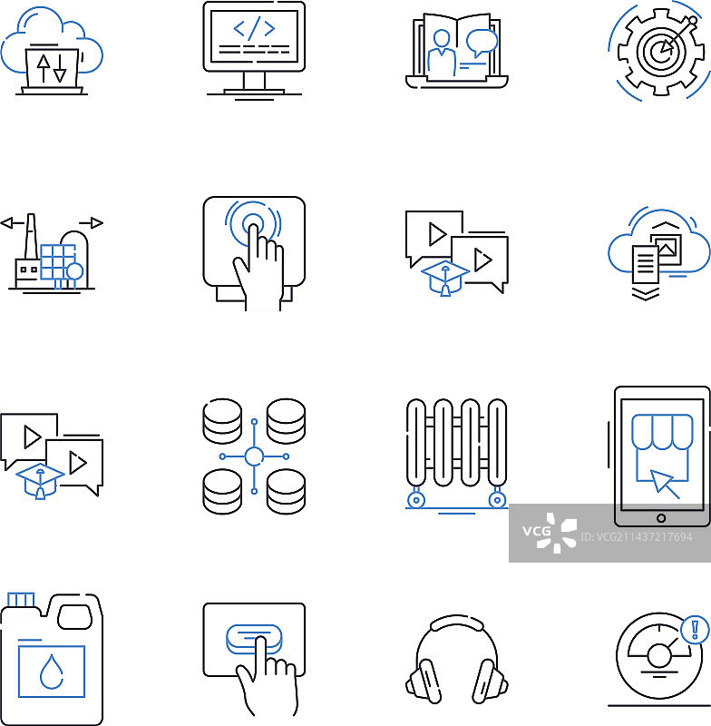 机器线性图标集合：机械装置图片素材