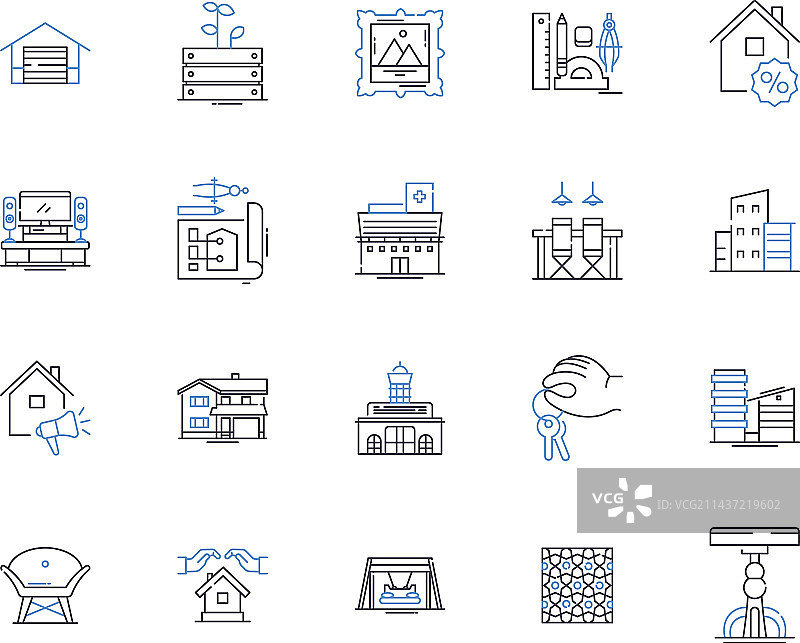 住宿和生活空间线性图标合集图片素材