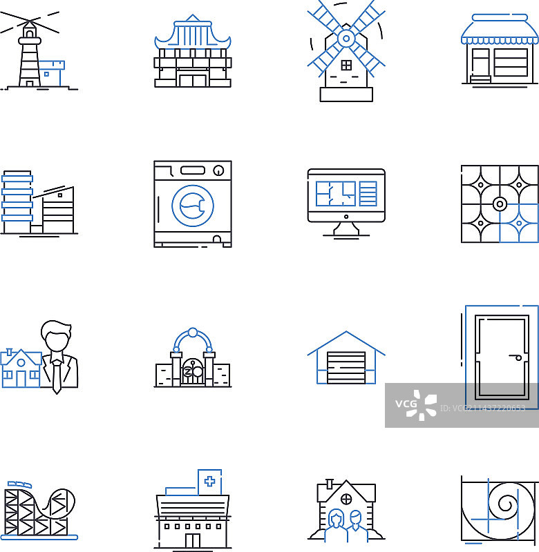 民宿住宿线条图标合集图片素材