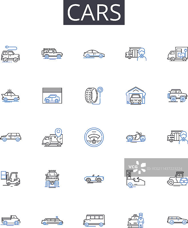 汽车、船只、货车、飞机线条图标合集图片素材
