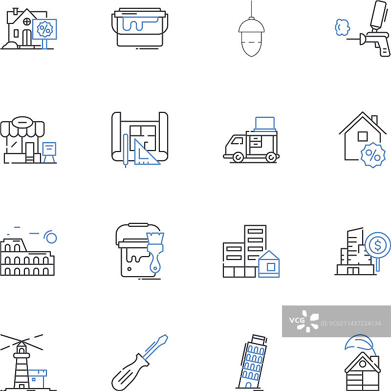 舒适的木制乡村小屋线性图标系列图片素材