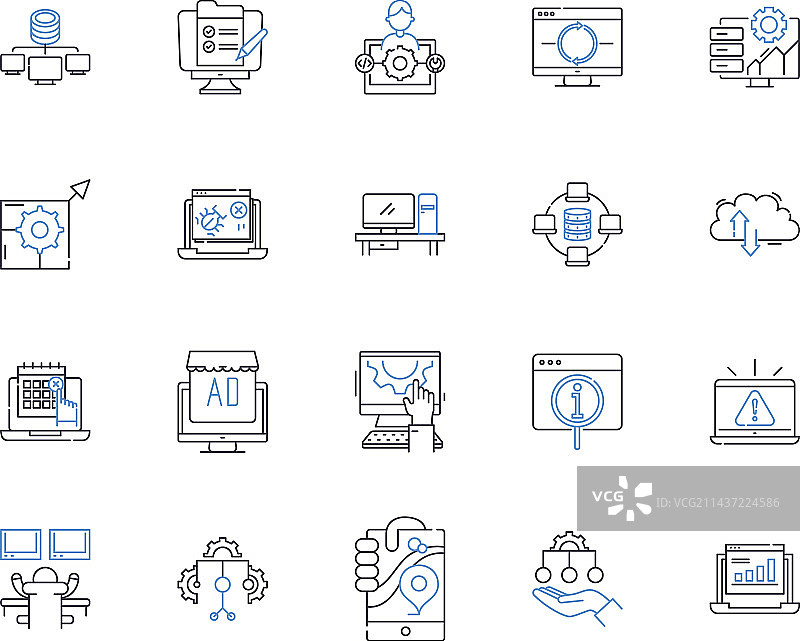 网络安全科学线性图标合集图片素材