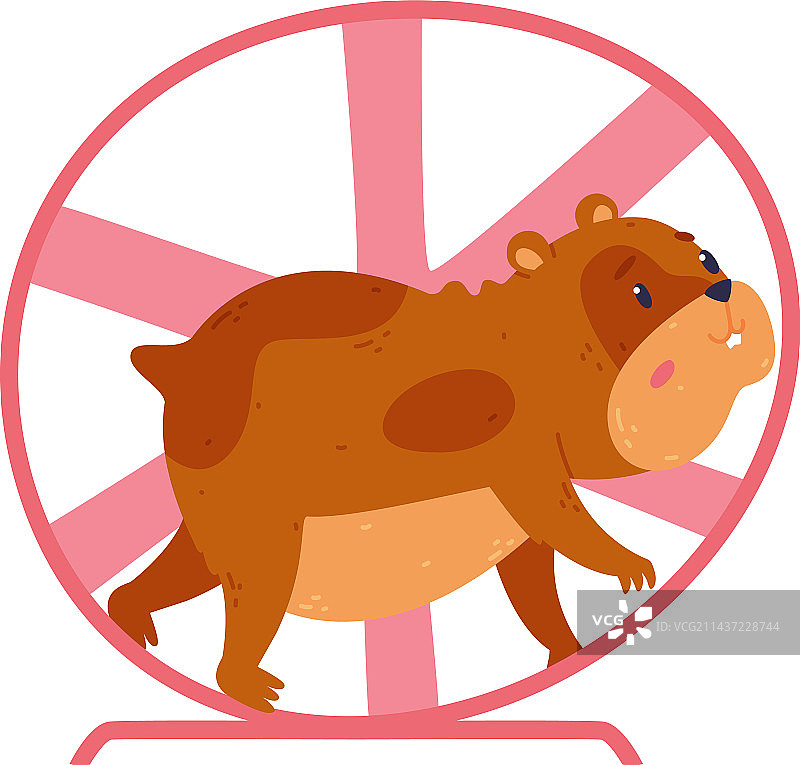 可爱的小仓鼠在转轮里奔跑卡通插画图片素材