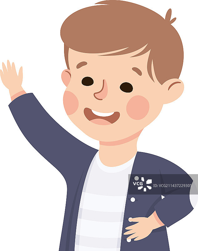 举起手微笑的快乐男孩图片素材