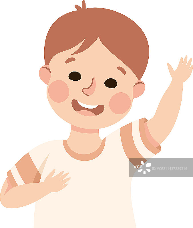 举起手微笑的快乐男孩图片素材