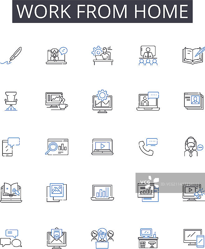 在家办公线性图标合集创新图片素材