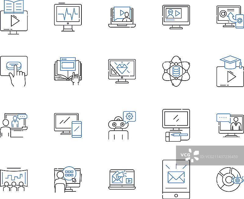 智能手机移动设备线性图标合集图片素材