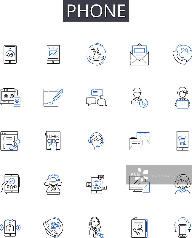 平板移动设备手机线性图标集合图片素材