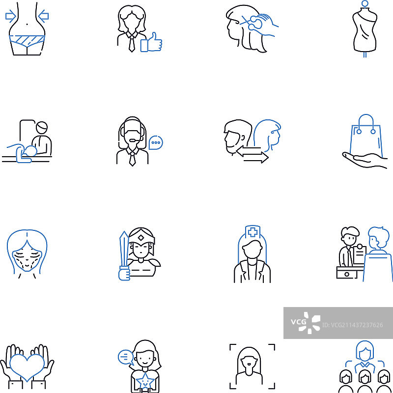 天真无助的少女线性图标合集图片素材