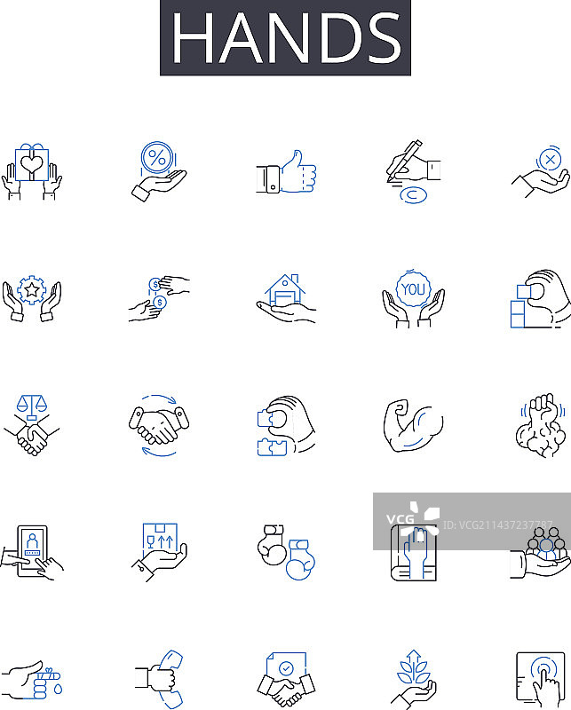 手部线条图标集合：手指、手掌、手套图片素材