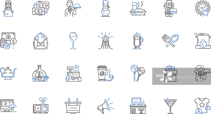 舒适的美式快餐店线性图标集图片素材