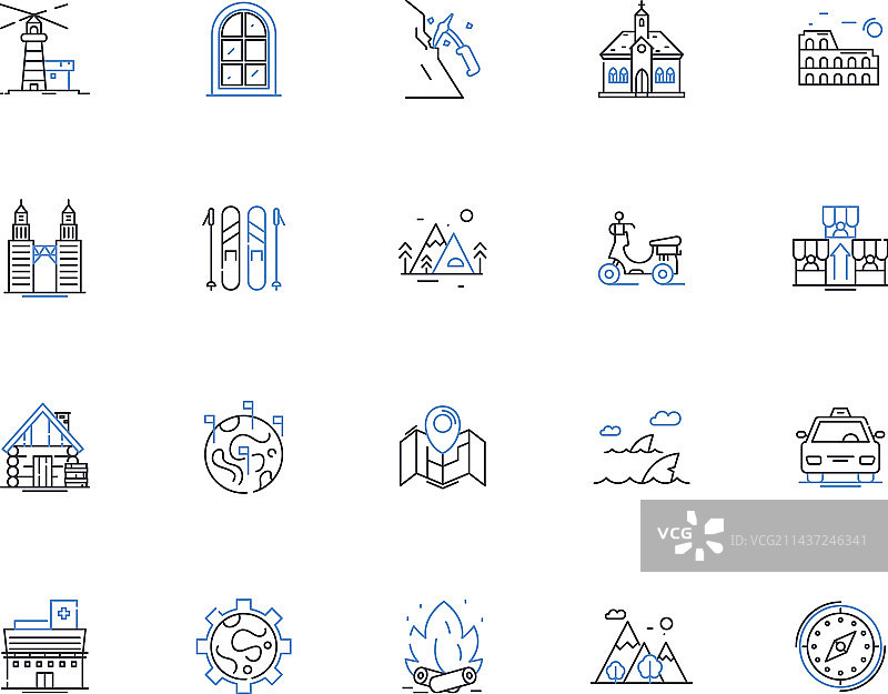 喷气机旅行生活方式线性图标合集图片素材
