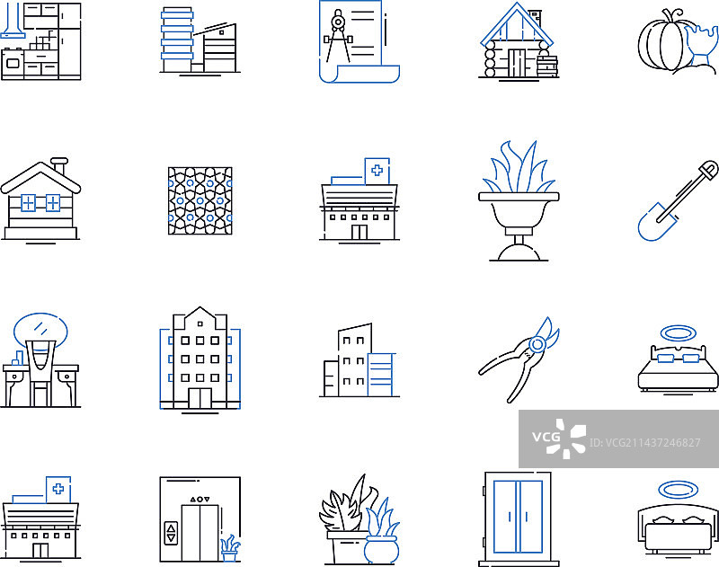 医疗保健设施线性图标集合图片素材