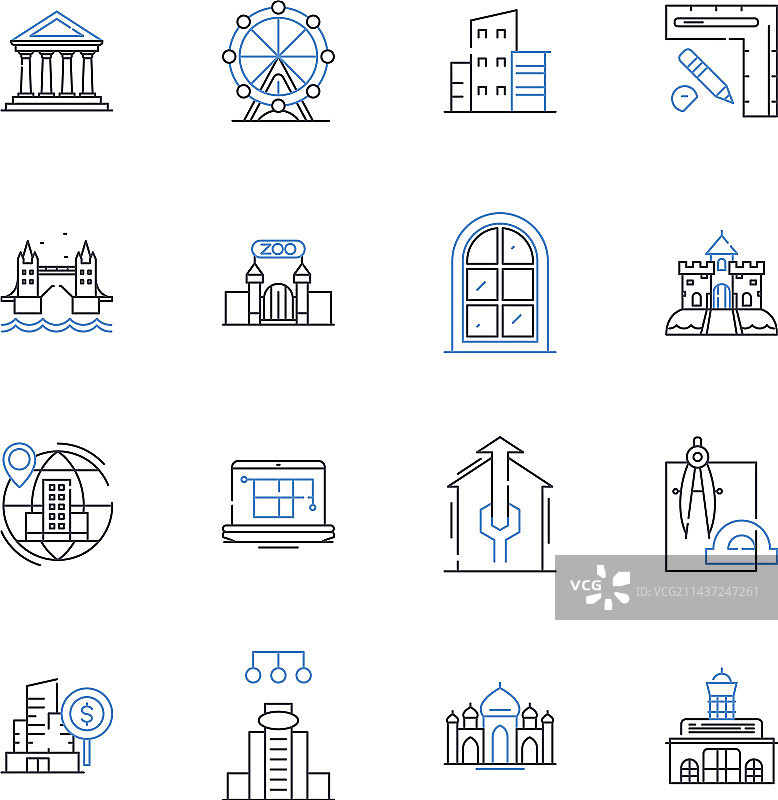 舒适宁静的旅馆住宿系列线性图标图片素材