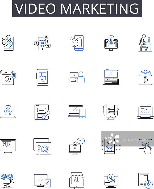 视频营销线性图标社交媒体合集图片素材