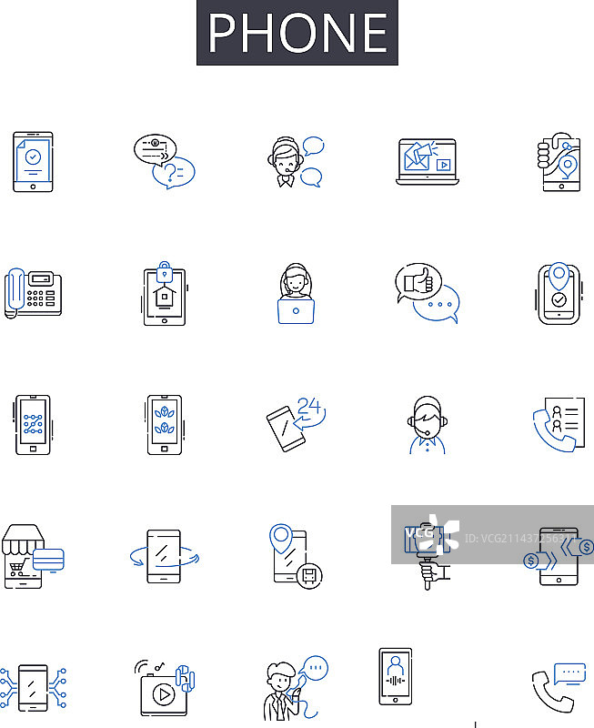 平板移动设备手机线性图标集合图片素材