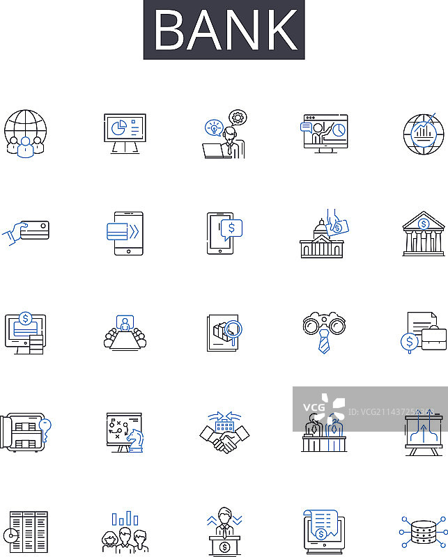银行线条图标集合规划执行图片素材