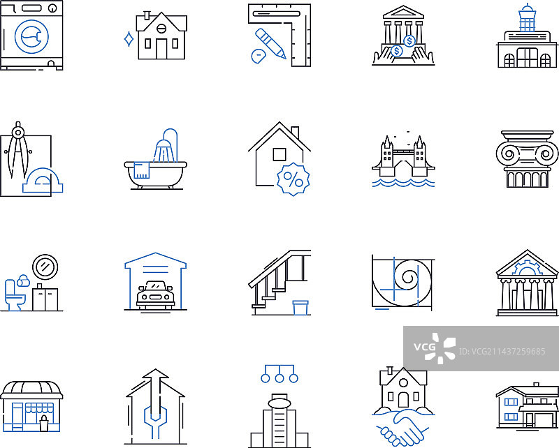 豪华豪宅线性图标合集图片素材