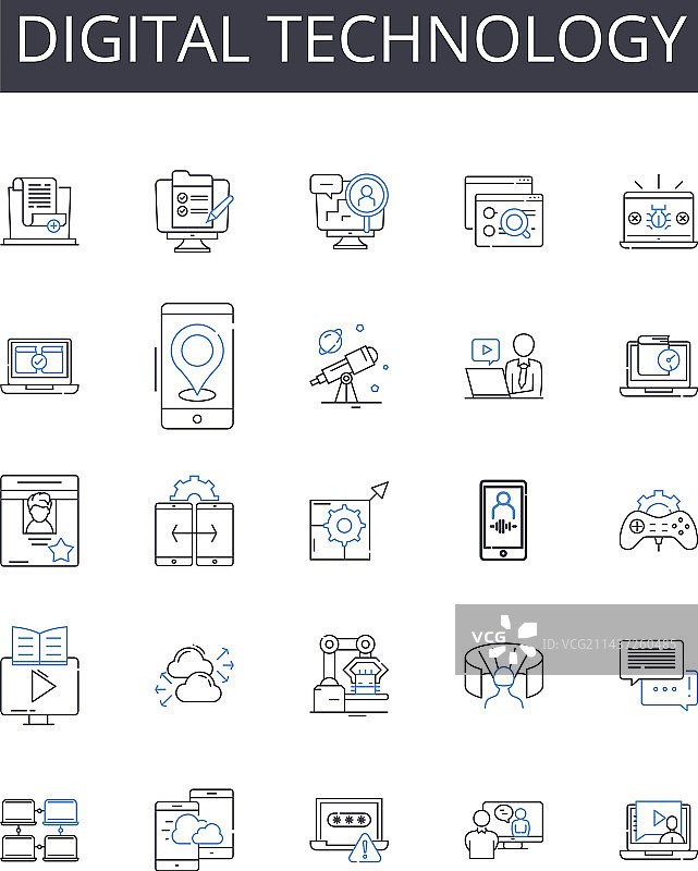 电脑数位科技线性图标合集图片素材
