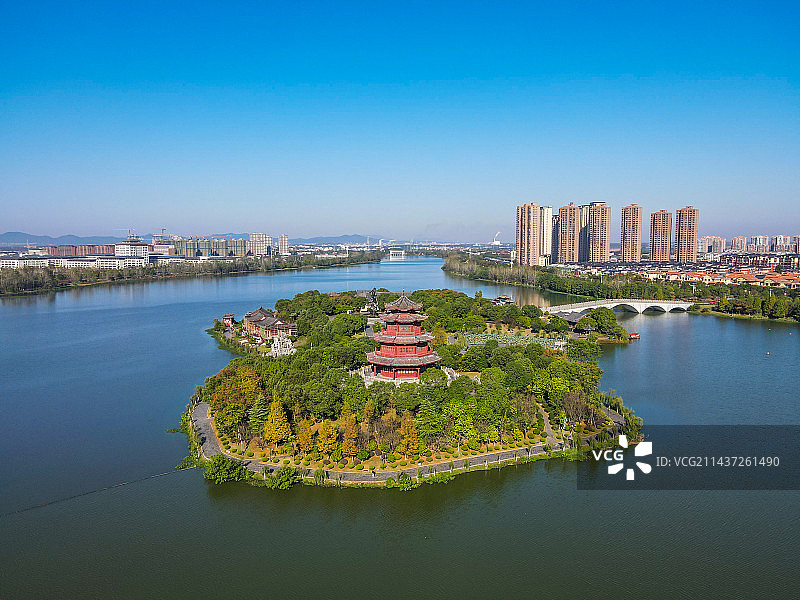 航拍抚州梦湖牡丹亭景点图片素材