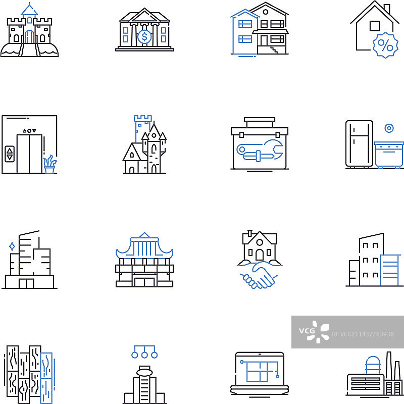 卧室起居室房间线性图标图片素材