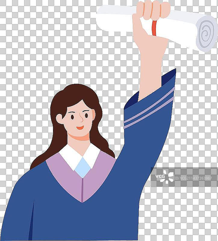 学生毕业矢量插画元素，女毕业生高兴的拿着结业证书毕业证书，毕业季身穿学士服毕业季快乐学业有成就业学习图片素材